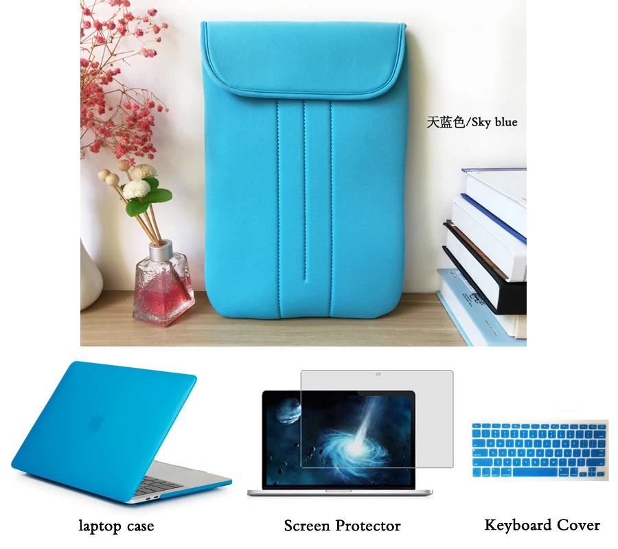 Portable Soft Sleeve Handlebag Laptop Bags Case+Rubberized Hard Case Shell Keyboard Cover+Screen