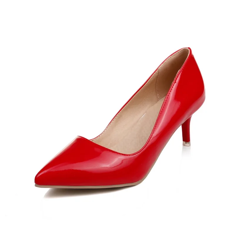 Сексуальные женские глянцевые туфли-лодочки абрикосового цвета на высоком каблуке, черные женские открытые вечерние туфли, KP88-2, большие и маленькие размеры 11, 30, 43, 48 - Цвет: Red