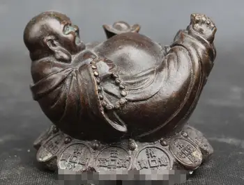 

Chinese Wealth Bronze Happy Laugh Maitreya Buddha Grip Yuanbao Buddha Statue