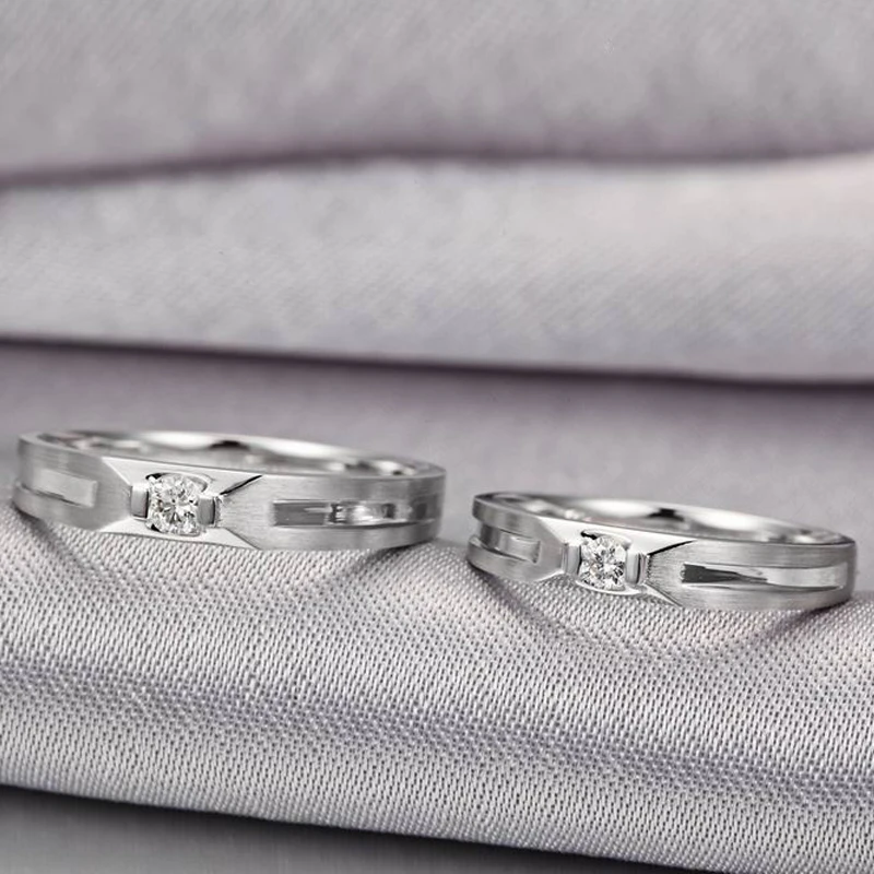 Алмаз пару набор кольцо для Для мужчин и Для женщин 0.07 + 0.06ct/пара 18 К из белого золота ручной работы Ювелирные изделия с алмазами Свадебные