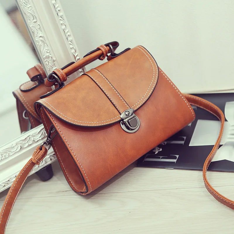 

YOUR MOON Vintage PU leather Ladies Handbag Red Solid Simple Lock Small square Bag High Quality Women Shoulder Crossbody Bag