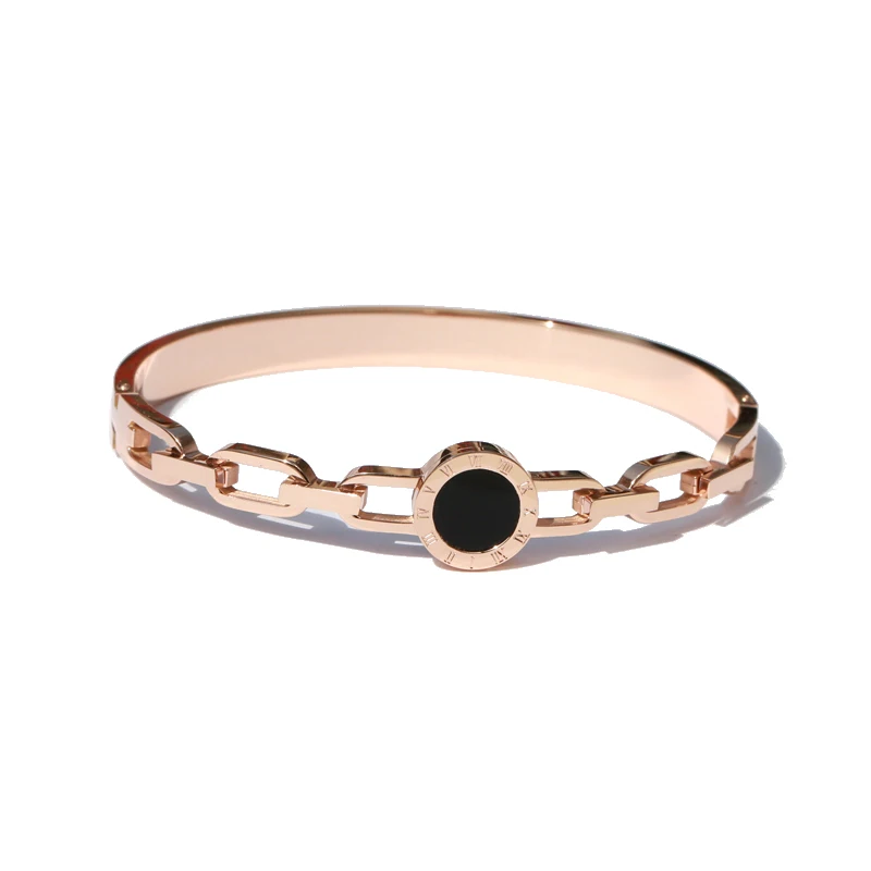 

YUN RUO 2018 New Arrival Black Roman Bangle Lover Cuff Rose Gold Silver Color Titanium Steel Jewelry Woman Not Fade Korean style
