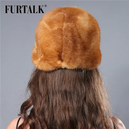 FURTALK русская зима, настоящая норковая шапка-ведро для женщин, теплая шапка из натурального меха норки - Цвет: yellow