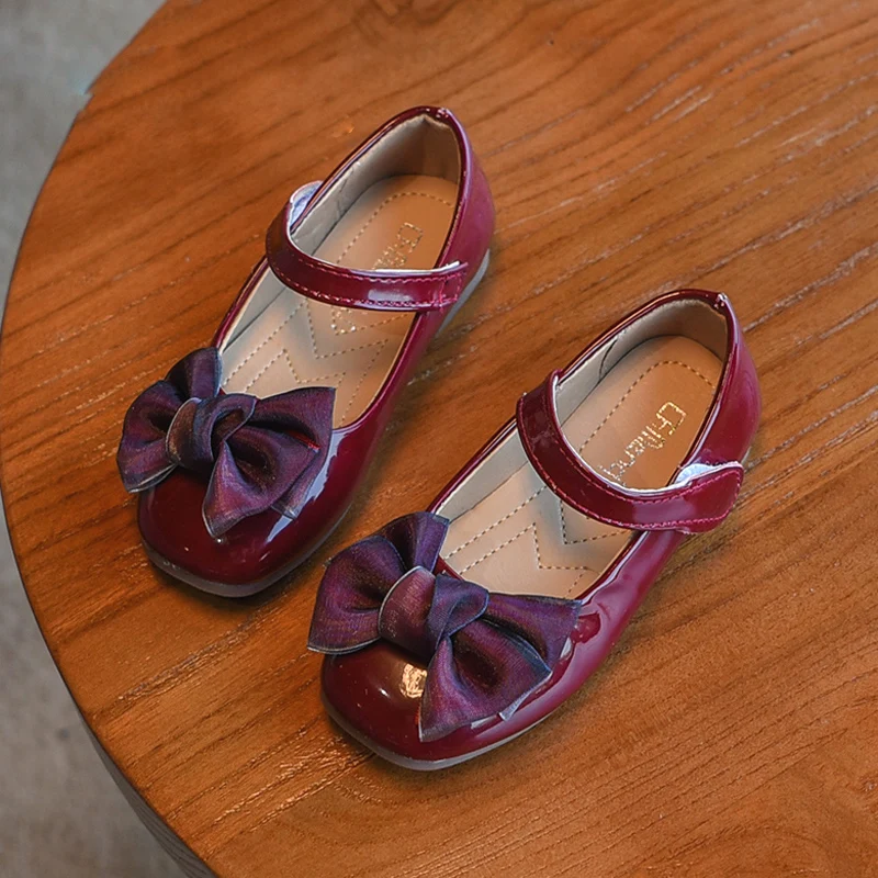 

2019 New Spring Baby Girls Pink Pu Bow Mary Jane Flats Princess Fashion Dress Shoes Kids Red Soft Causal Party Shoes