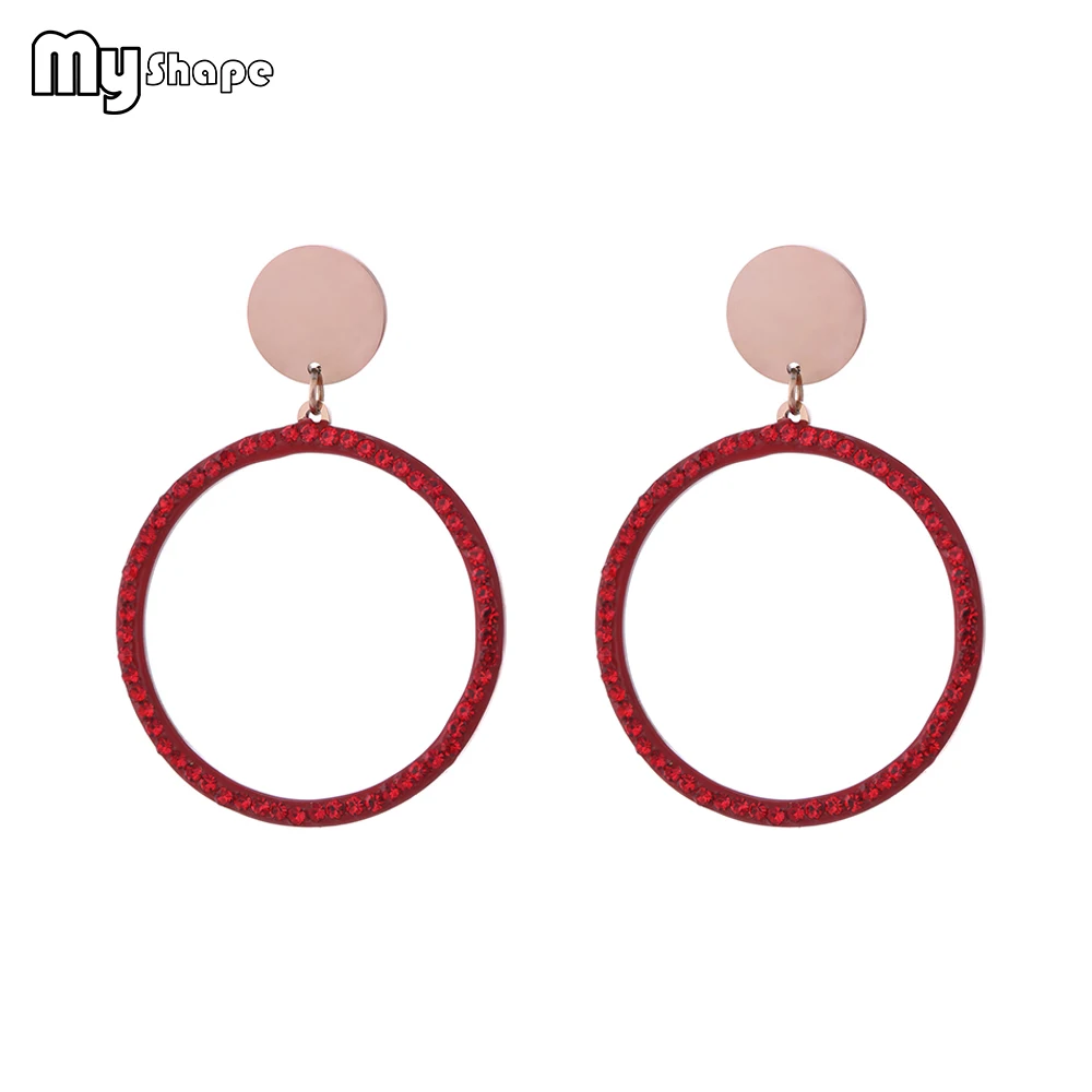 

My Shape Stainless Steel Round Red Crystal Drop Earrings Geometric Rhinestone Earrings Jewelry Women Female Gifts Trendy Bijoux