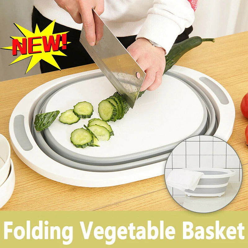 

4 In 1 Collapsible Folding Chopping Cutting Board Dish Tub Fruit Vegetable Basket Washing Strainer Drying Rack Kitchen Stuff