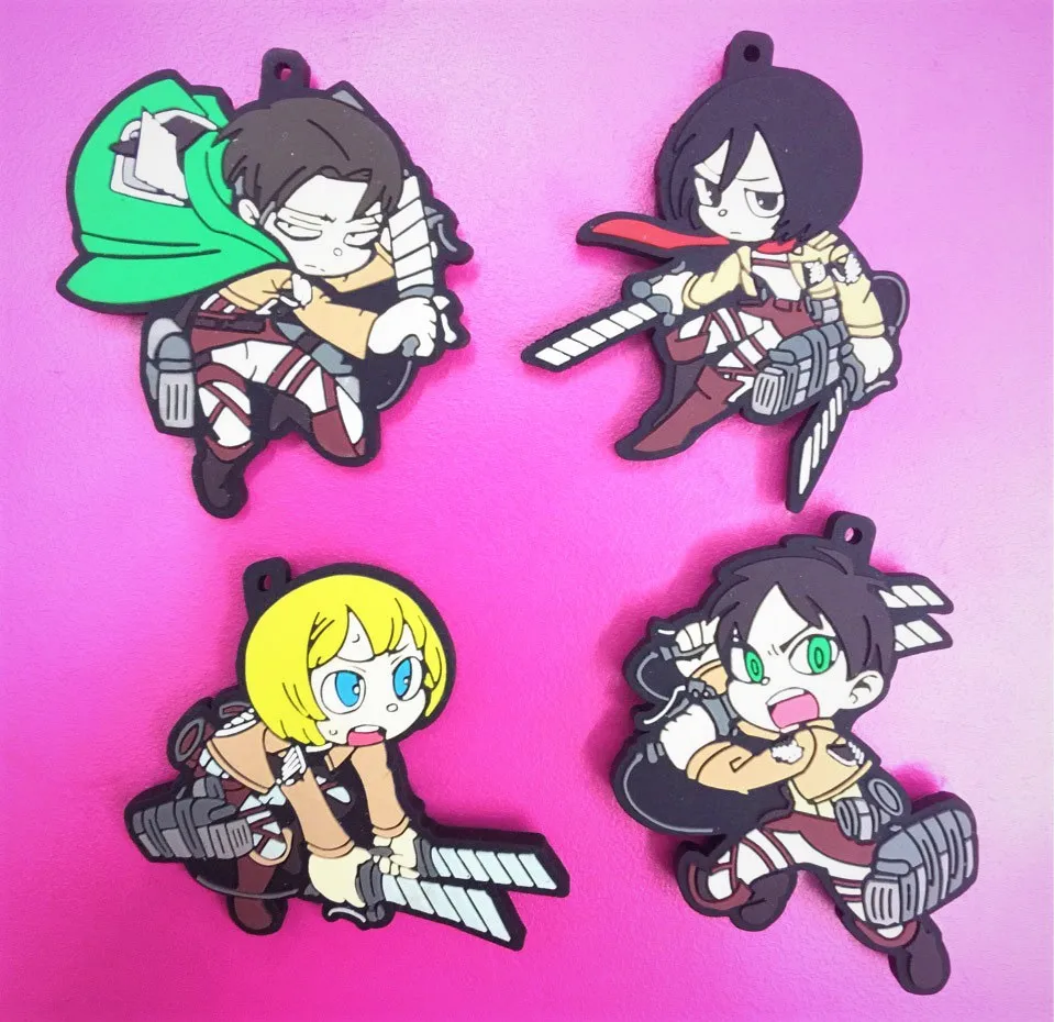 G342 4pcslotOriginal Japanese anime figure Attack on Titan rubber Silicone sweet smell mobile phone charms keychain strap