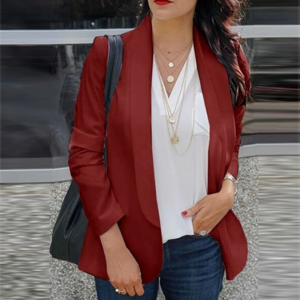 

Plus Size Short Wind Woman Autumn Turn-down Collar Open Stitch Ladies Coat Long Sleeve Slim Solid Women's Coats And Jackets