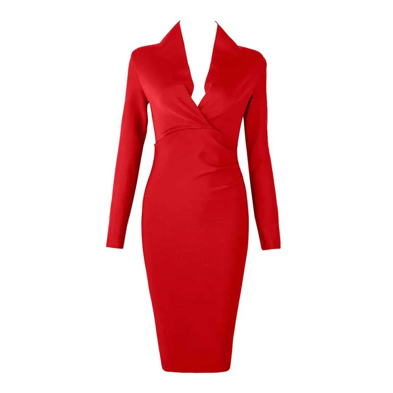 Новейшее женское черное белое красное синее с длинным рукавом с глубоким v-образным вырезом сексуальное Бандажное платье для ночного клуба знаменитостей(H2820