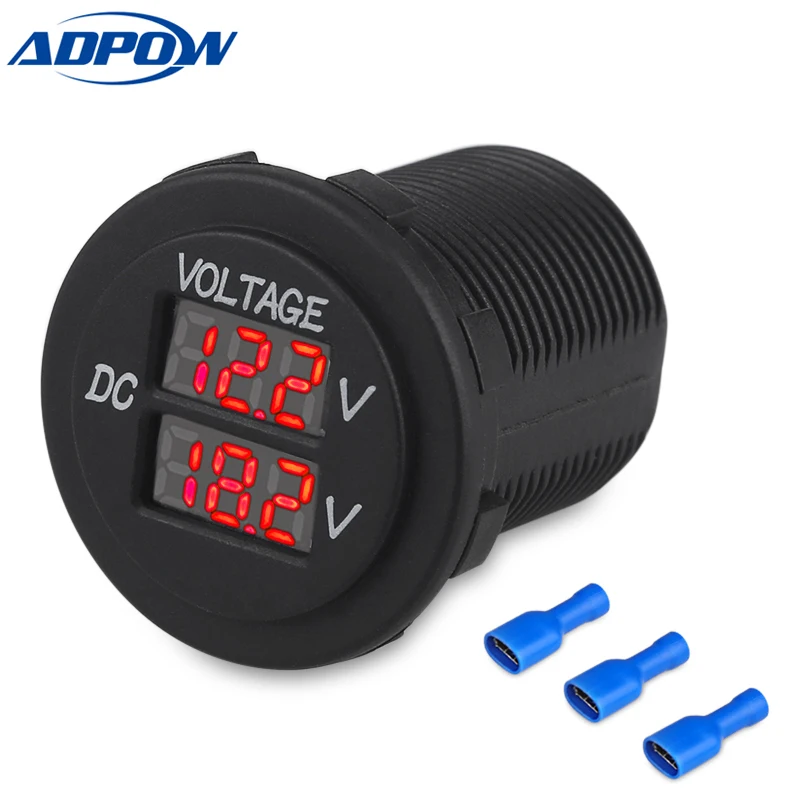 12V Car Boat Motorcycle LED Digital Dual Voltmeter AUX Main Voltage