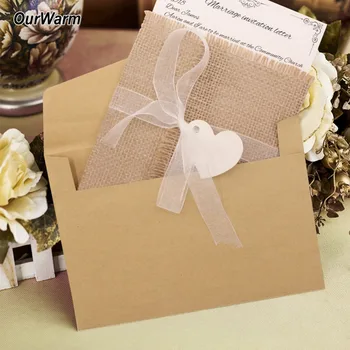 

OurWarm Wedding Party Supplies 10pcs Rustic Wedding Invitations Burlap Vintage Invitations Print Customized Wording