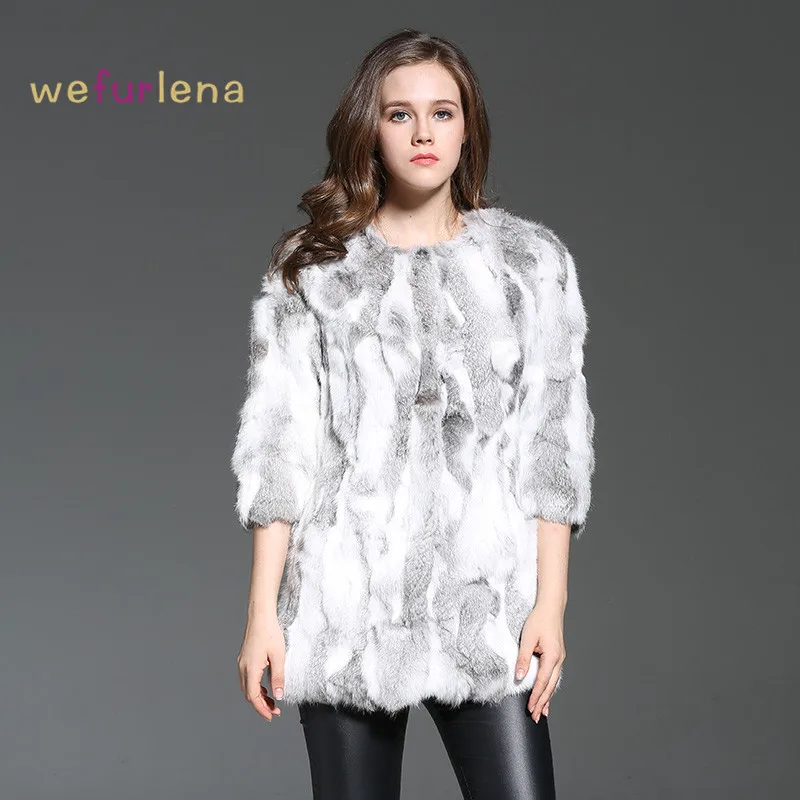 

Welfurlena Rushed Direct Selling Medium O-neck 2017 Women Rabbit Fur Coat 100% Real Genuine Jacket Style Winter Fashion Natural