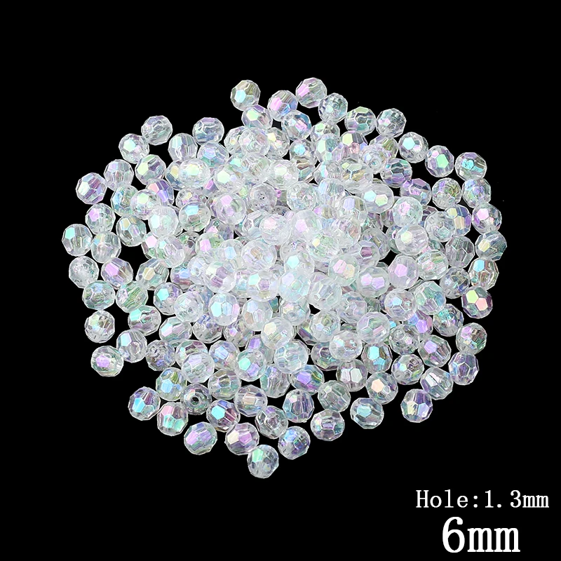 

200pcs/Lot 6MM Transparent Color Cut Faceted Plastic Beads DIY Jewelry Making Wholesale Decorations Small Ball Round Hole Beads