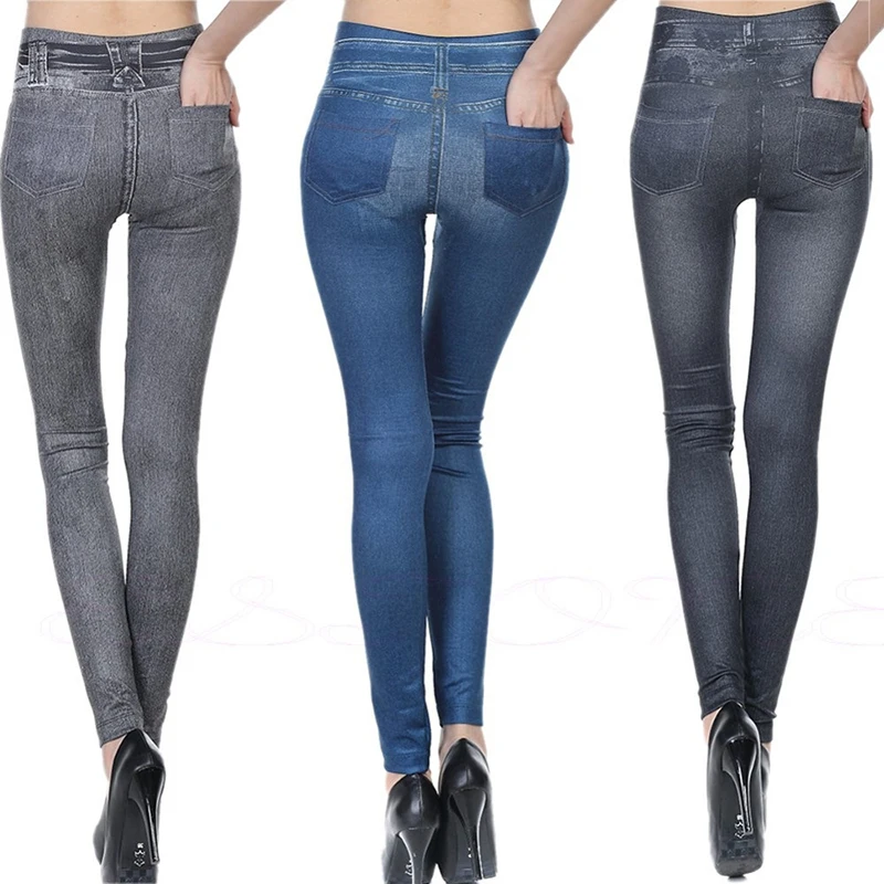 

Women Denim Pants Pocket Slim Leggings Fitness Plus Size Leggins Length Jeans Push Up Ladies Trousers Jeans vaqueros mujer
