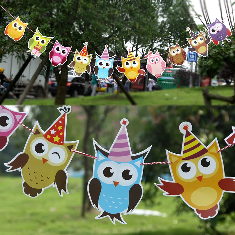 2M Birthday Garland Cartoon Animal Owl Paper Flags Banners Baby Shower Decorations Kids Party Decor Supplies | Дом и сад