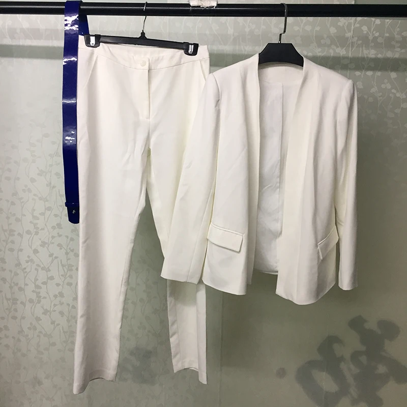 

Fashion White 2 Sets For Women Jacket And Pants Thicken Office Lady 2 Piece Set Women