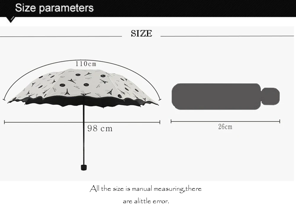 Becautiful Париж башня 3 складной зонтик для женщин анти УФ Защита от солнца Зонты ветрозащитный черное покрытие 8 к Зонты