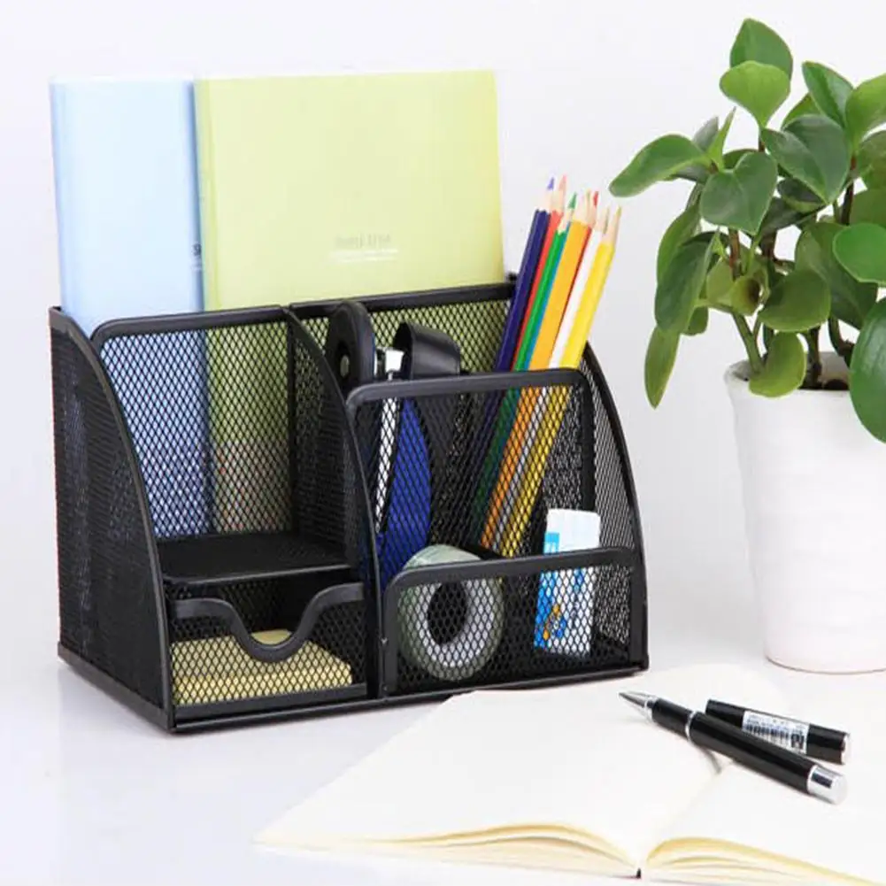 

Adeeing Concise Multifunction Iron Pen Holder Container Home Office Table Organizer Box r20