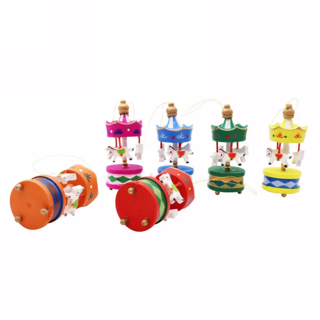 JX-LCLYL 6Pcs Wooden Carousel Horse Ornament Merry-Go-Round Christmas Bedroom Decor New