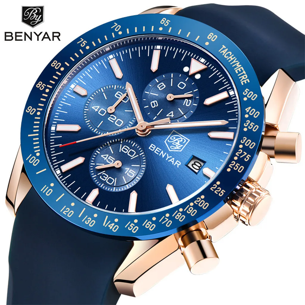 BENYAR мужские наручные часы бизнес силикагель кварцевые повседневные водонепроницаемые спортивные мужские часы s мужские часы