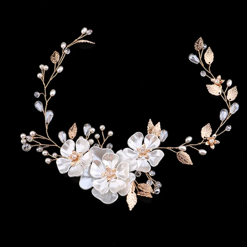 Женская винтажная повязка на голову с золотыми листьями и кристаллами 3D-цветы, повязка на голову для свадьбы, выпускного, свадебный головной убор, ювелирные аксессуары для волос, BH