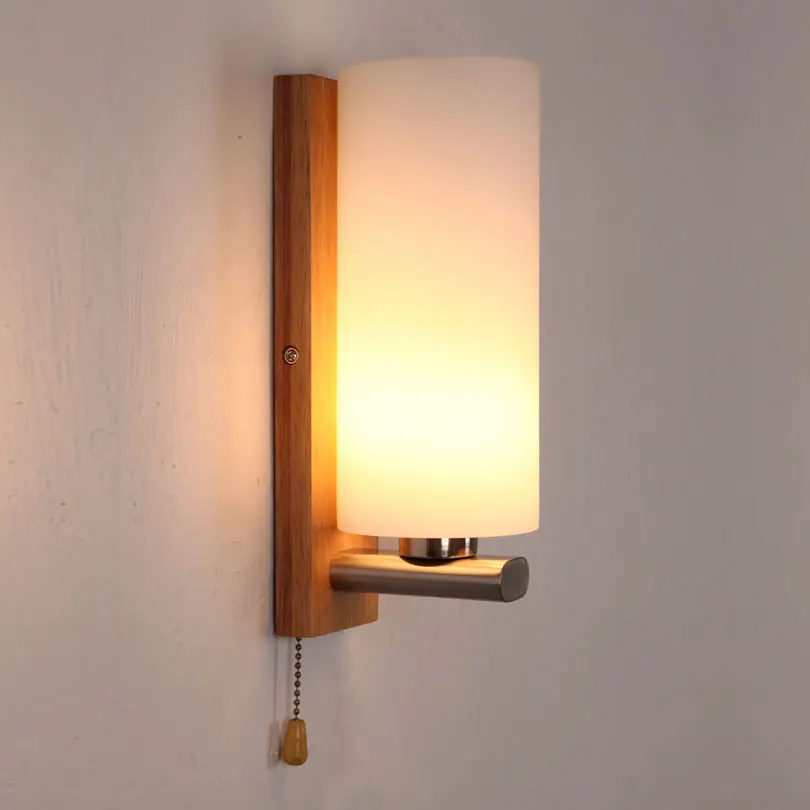 brief glass wall lamp bed lighting bedroom solid wood wall lamp with