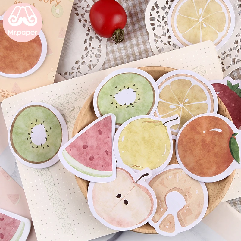 

Mr Paper 30pcs/lot 6 Designs Kawaii Delicious Fruit Memo Pads Sticky Notes Notepad Diary Creative Self-Stick Notes Memo Pads