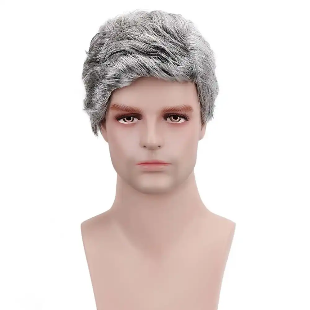 10 Short Grey Straight Synthetic Hair Prey Anime Cosplay Male