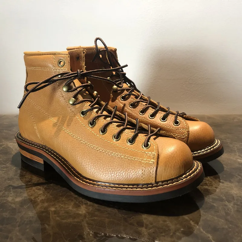 Mens Spring Winter Shoes Round Toe Top Quality Vintage Real Leather Cowhide Ankle Boots Casual Motorcycle Boots Unisex Big Size