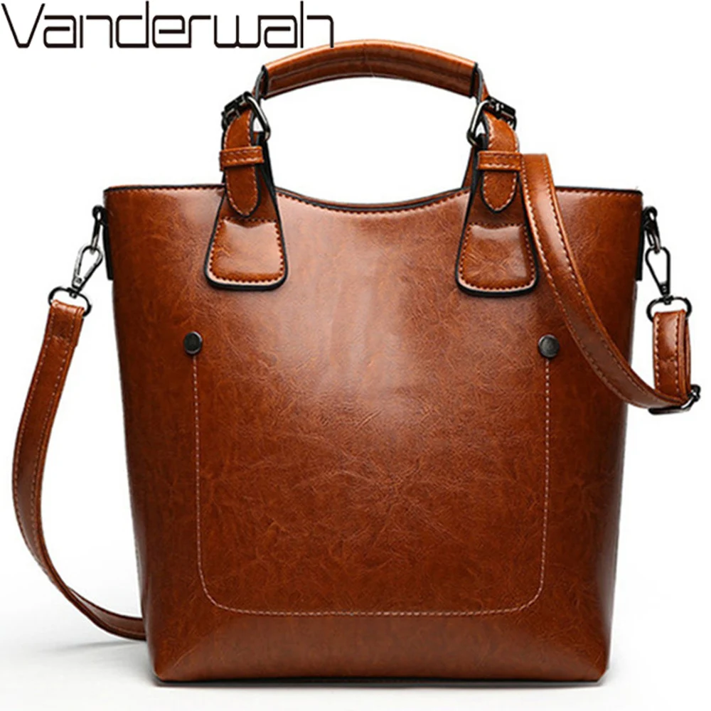 Women Casual Handbags Oil Wax Leather Female Shoulder Bag Designer Ladies Vintage Crossbody Bags ...