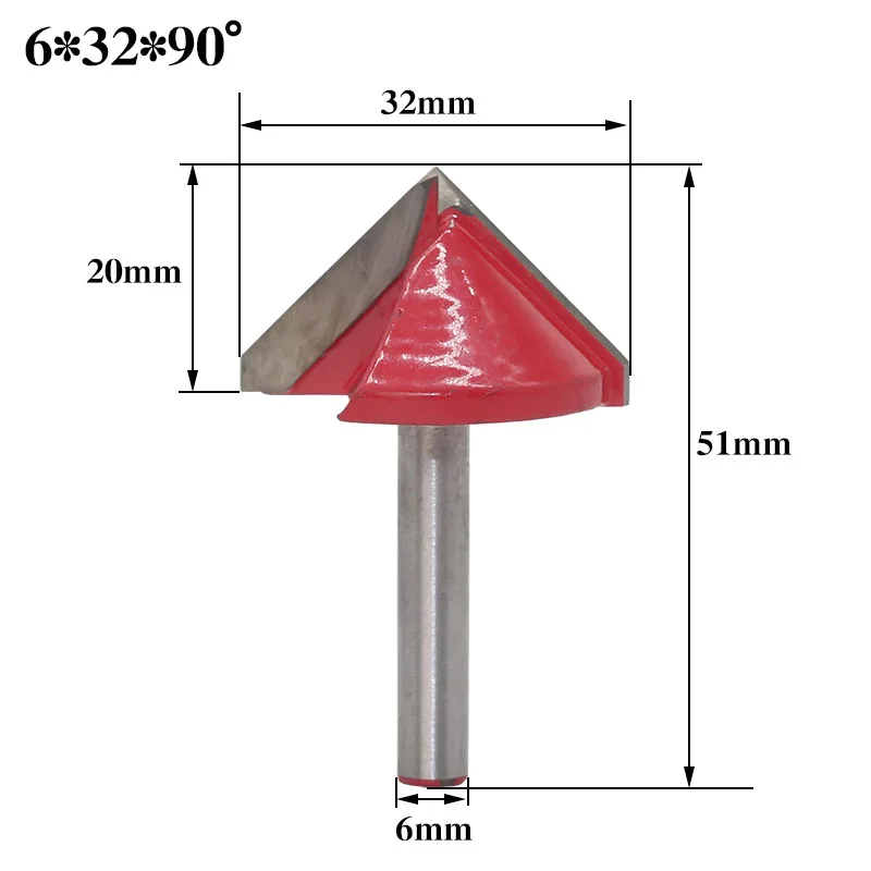 6 мм V Bit-1PCS, ЧПУ твердосплавная концевая фреза, Вольфрамовая сталь деревообрабатывающий фреза, 3D деревянная Фасонная фреза ДВП бит, 60 90 120 150 градусов - Длина режущей кромки: V63290