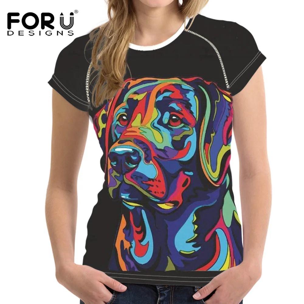 FORUDESIGNS/черная живопись Лабрадор собака футболка летние шорты рукавом для женщин милые женские дамы Чихуахуа футболки 3d