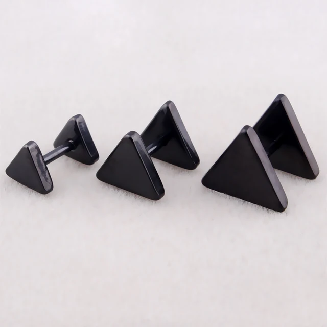 Fashion Punk Triangle Ear Studs Silver Gold Black Stainless Steel Fashion Punk Triangle Ear Studs Silver Gold Black Stainless Steel Women Men Geometric Barbell Stud