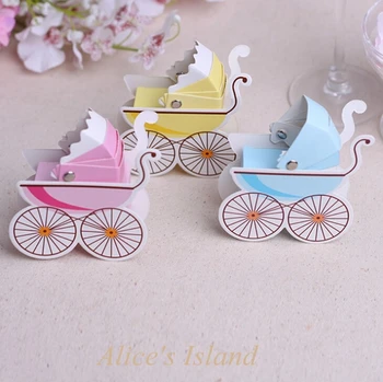 

50pcs/lot Cute Baby Carriage Candy Favor Boxes Gift Favour Bags Baby Shower Birthday box Decorations
