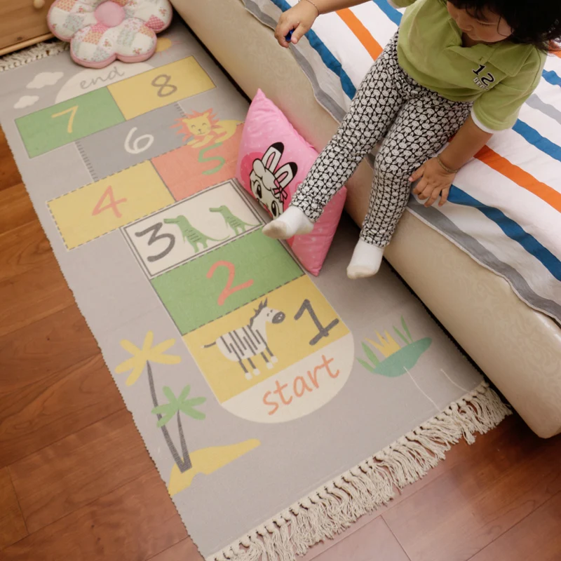 Ковер для детской комнаты, спальни, прикроватный коврик, прямоугольный хлопковый тканый коврик для детской игры, коврик для ползания, машинная стирка