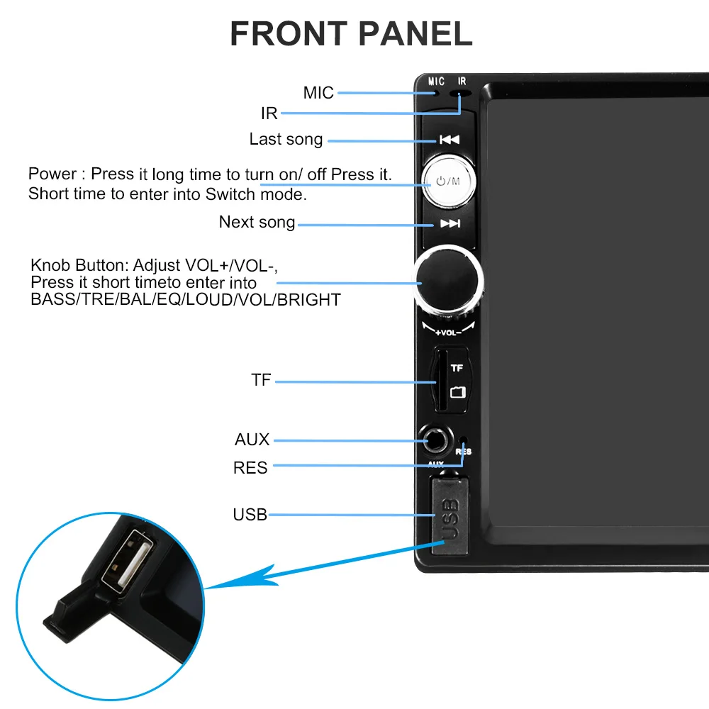 Автомагнитола 7 дюймов 2 Din HD Bluetooth USB/TF FM Aux вход MP5 плеер мультимедийное радио
