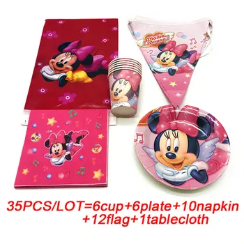 

Minnie Mouse birthday party favors cups plates napkin banner tablecloth Minnie Mouse party disposable tableware set table set