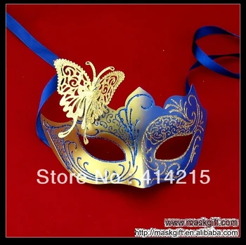 

Hot Sell 7 inch Blue Gold Masquerade Mask Wholesale Venetian Mask Carnival Mask Free Shipping