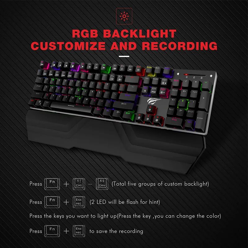  HAVIT Mechanical Keyboard 87/104 keys Blue or Red Switch Gaming Keyboards for Tablet Desktop Russia