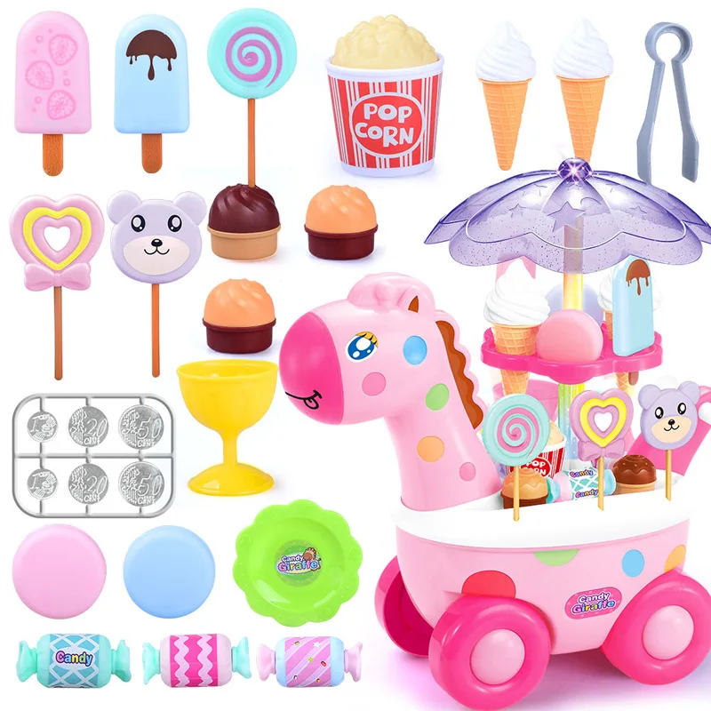 

Simulation Ice Cream Car Light Music Candy Children Pretend Play Toys lighting Mini Push Trolley Toy Early Education Toys