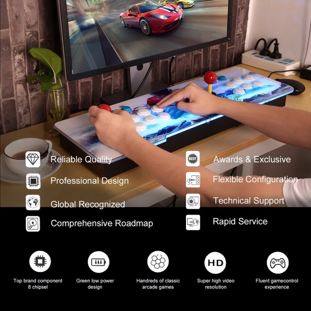 

Professional Multi-game 800 in 1 Family Box with Dual Joystick HD Home Game Machine Colorful Dragon Pattern English Version