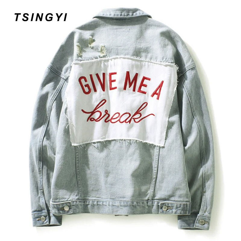 

Tsingyi Patch Designs Embroidery Destroy Wash White Women Men Denim Jacket Turn-down Collar Long Sleeve Men Bomber Jeans Jacket