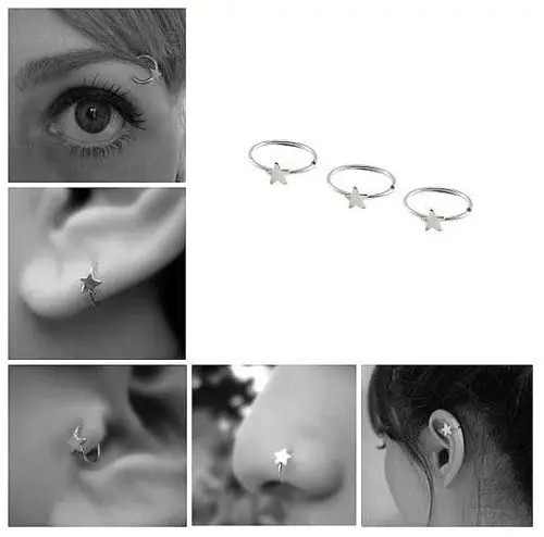 Hoop Nose Ring Star Infinity Ear Stud Cartilage Tragus Septum Lip 22G 8mm Flower Heart Wholesale
