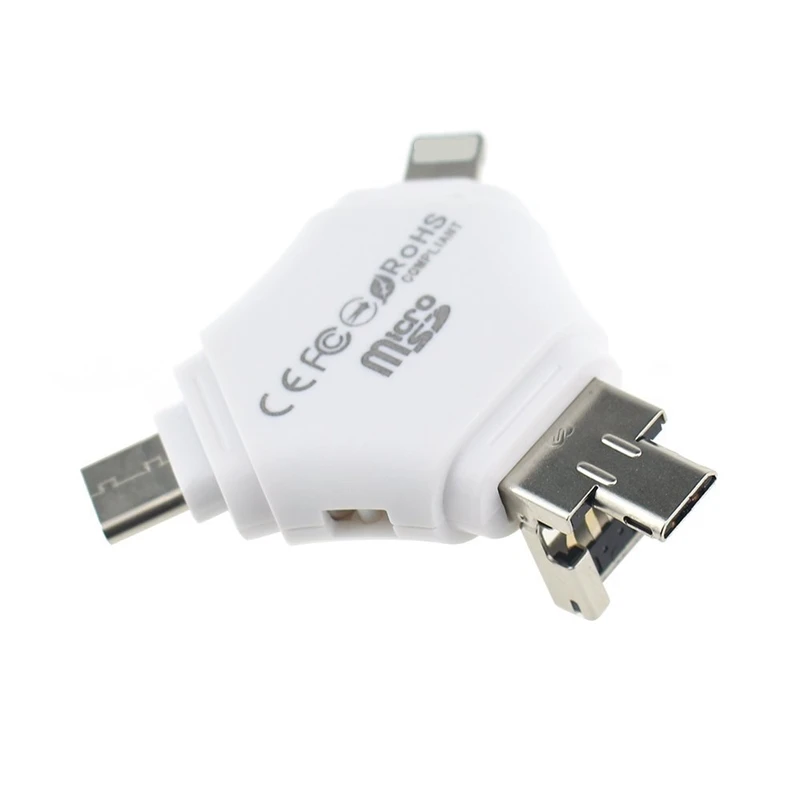 4 IN 1 TF MicroSD Card Reader OTG Card Reader Micro USB Type C for iPhone 4