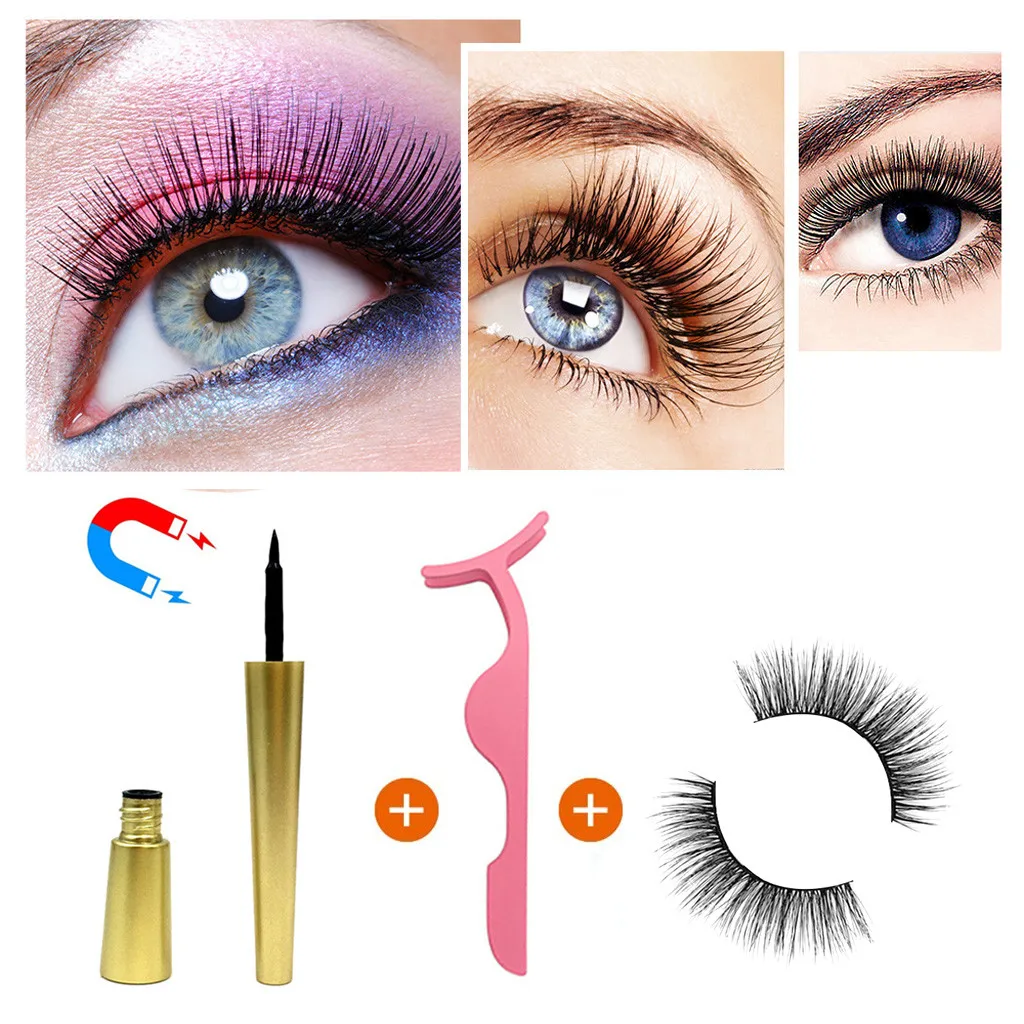 1Pair Luxury Mink Lashes 5D Mink Natural Magnetic Fast Drying Lasting Liquid Eyeliner Magnetic False Eyelash Clip L58