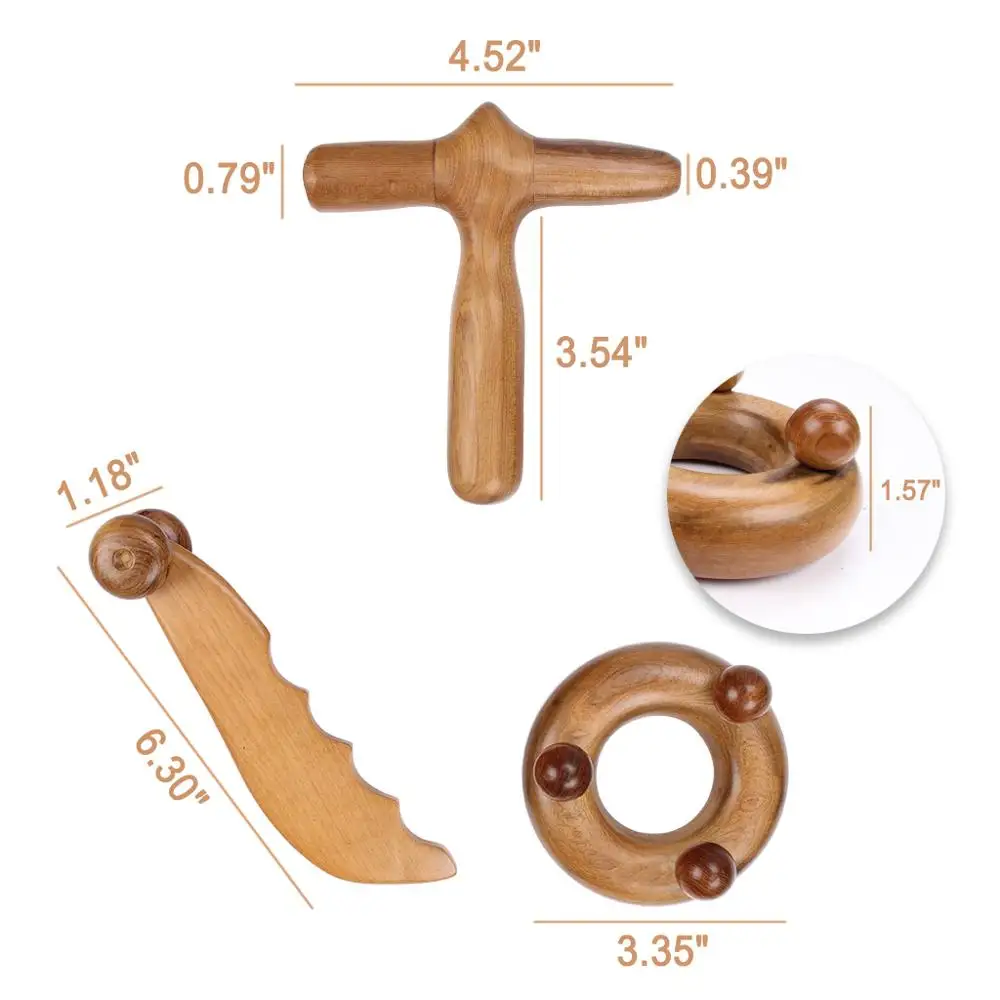 Set 3 Pcs Reflexology Tool Traditional Thai Massage Hand Foot Abdomen Body Acupoint Massager Natural Fragrant Wood (2)