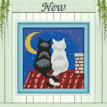 

The black and the white cats diy painting counted print on canvas DMC 11CT 14CT kits DIY Cross Stitch embroidery needlework Sets