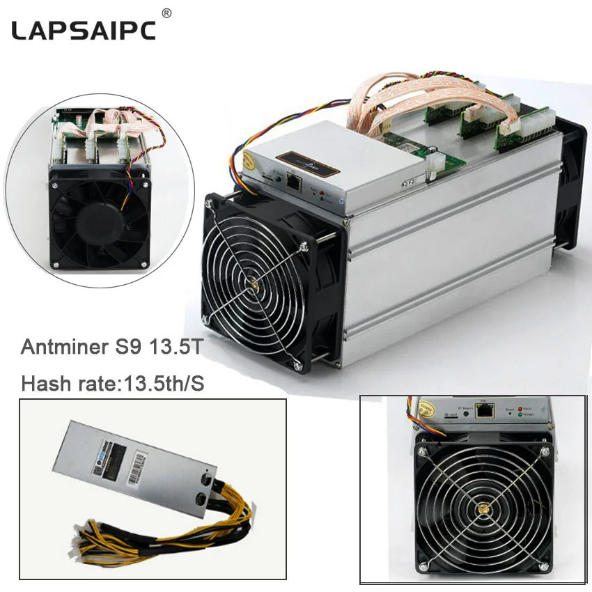 Биткоин Майнер Lapsaipc AntMiner S9 13 5 T ASIC BTC Bitmain с блоком питания|Блоки питания для