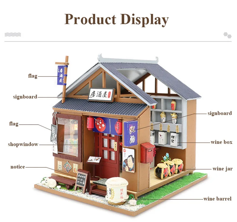 DIY Миниатюрный Кукольный домик японский Izakaya сборные наборы ручной работы Деревянный бар Кукольный дом с мебелью дом игрушка для детей