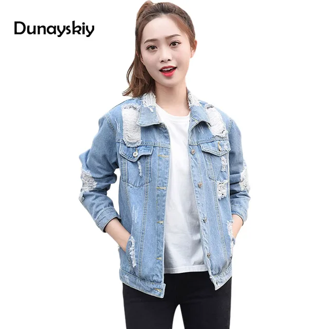 Denim Style Automne Vintage Boyfriend Lavé Endommagé Veste Printemps wqB6vSB